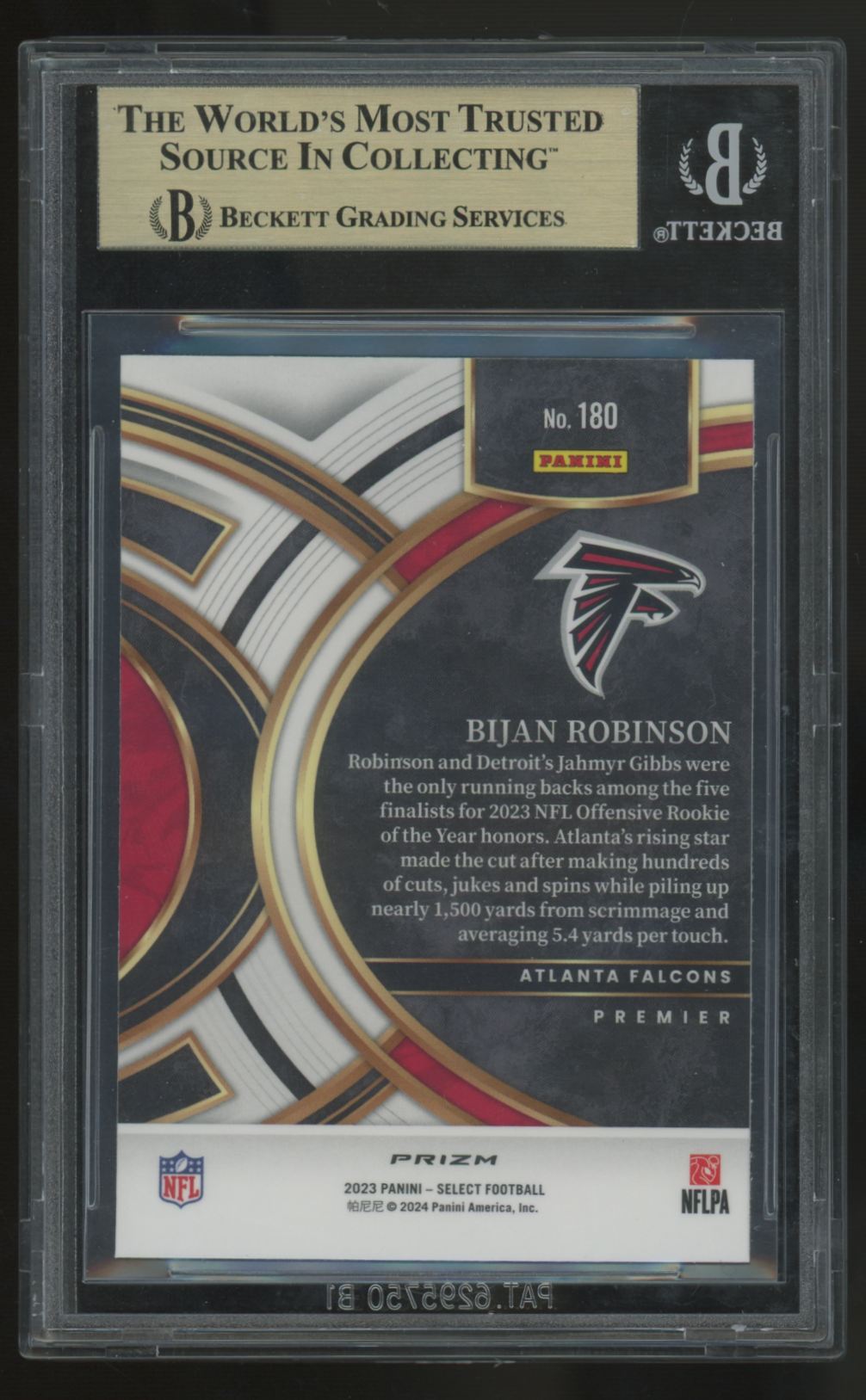 2023 Panini Select Bijan Robinson RC Premier Silver Prizm #180 BGS 9.5