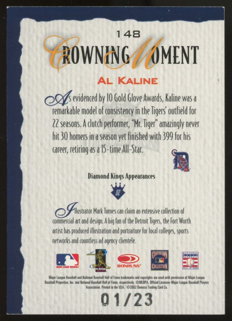 2002 Donruss Diamond Kings Al Kaline Recollection Collection Auto /23 #148