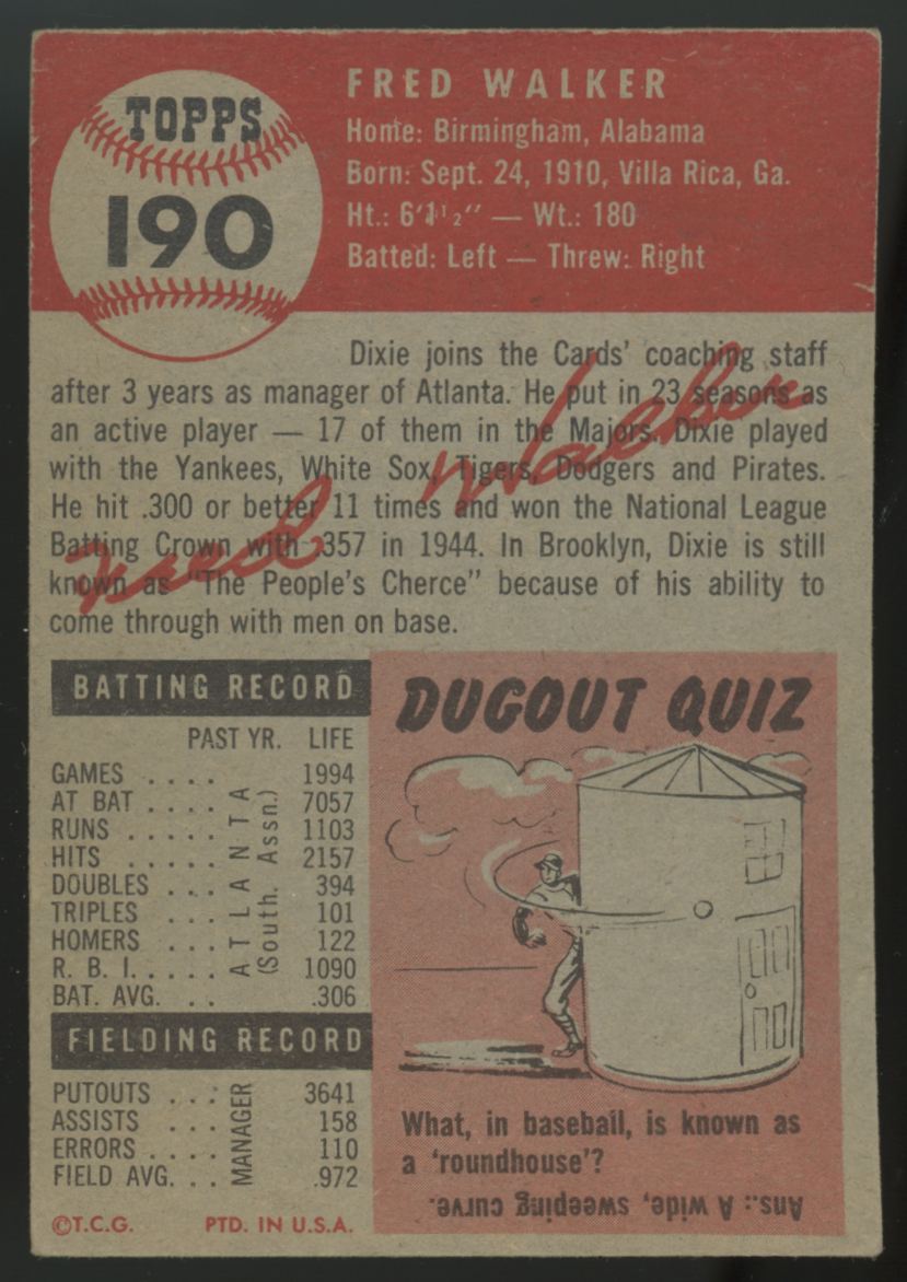 1953 Topps Dixie Walker #190 VG