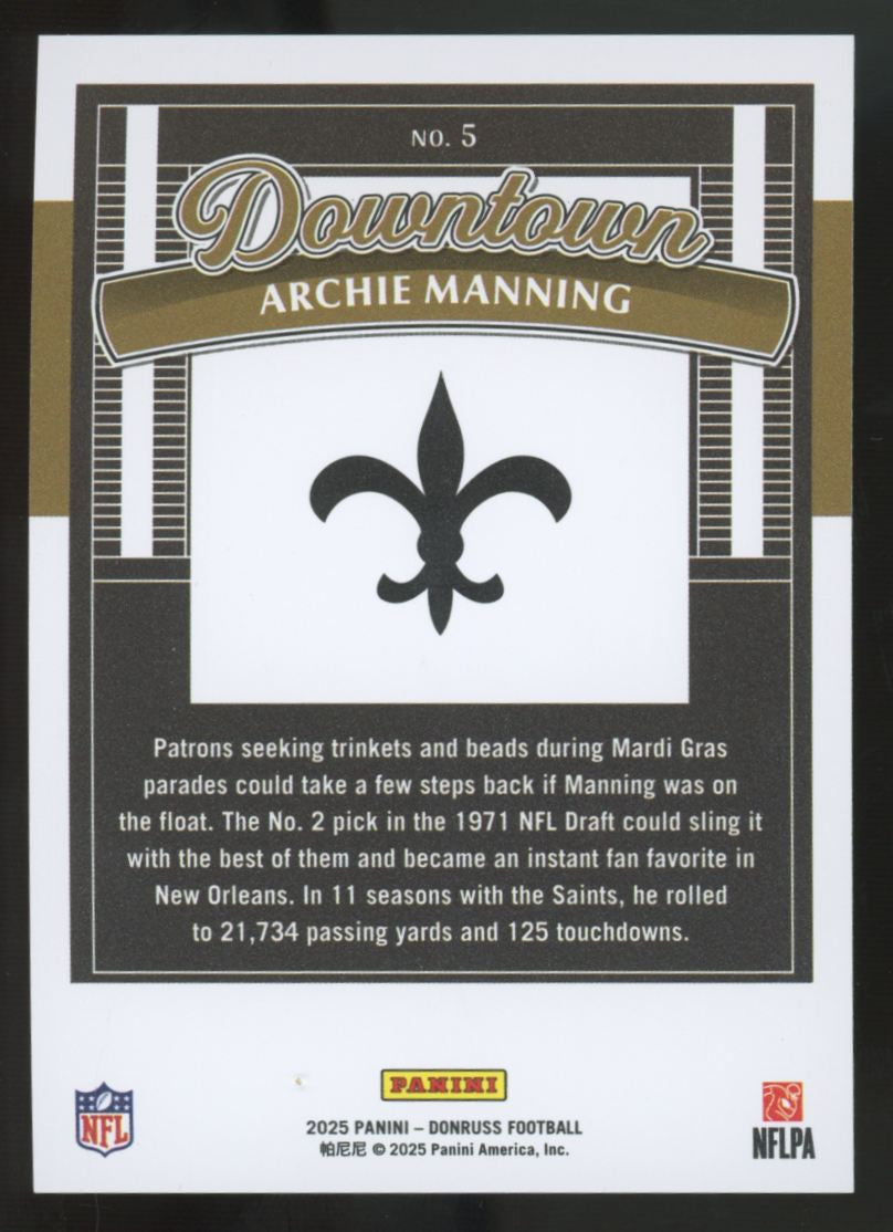 2025 Panini Donruss Archie Manning Downtown SSP #5
