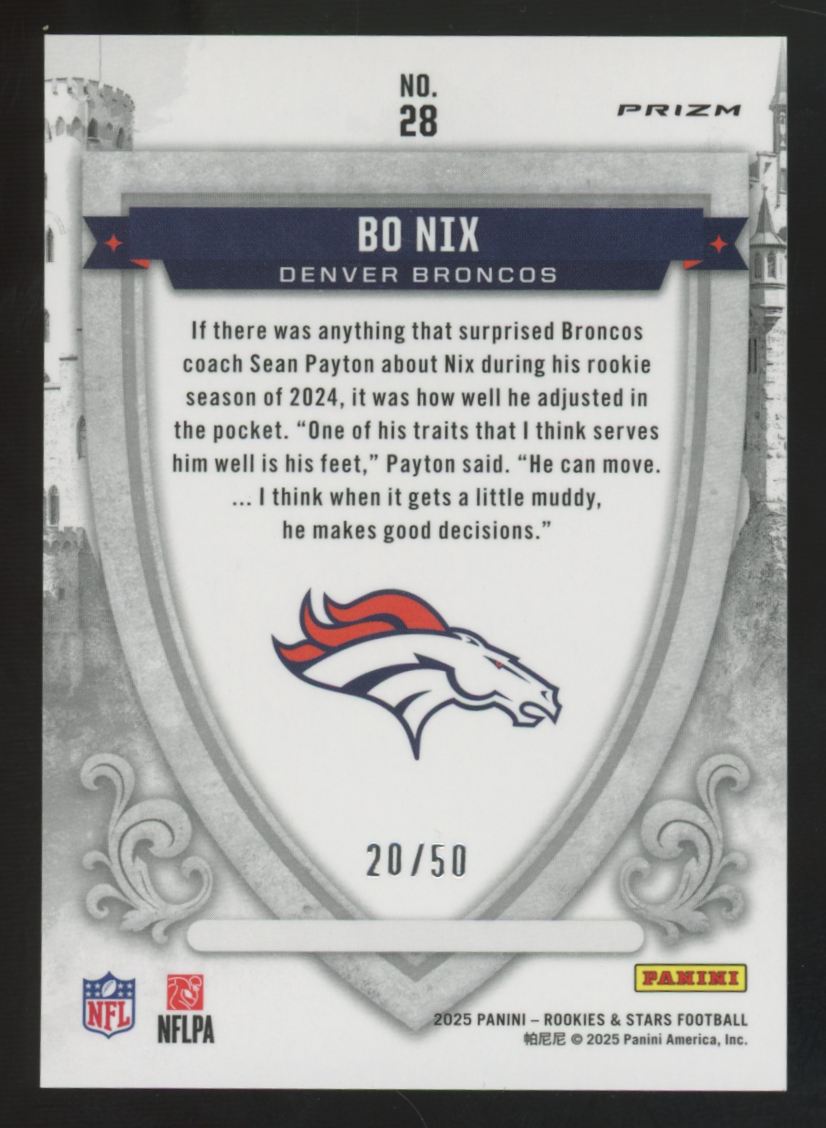 2025 Panini Rookies & Stars Bo Nix Blue Crusade /50 #28