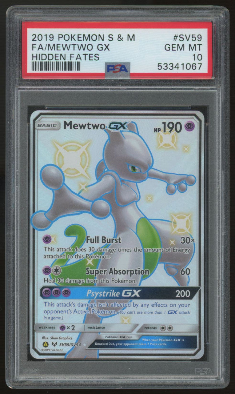 2019 Pokemon Mewtwo GX Hidden Fates Full Art #SV59 PSA 10