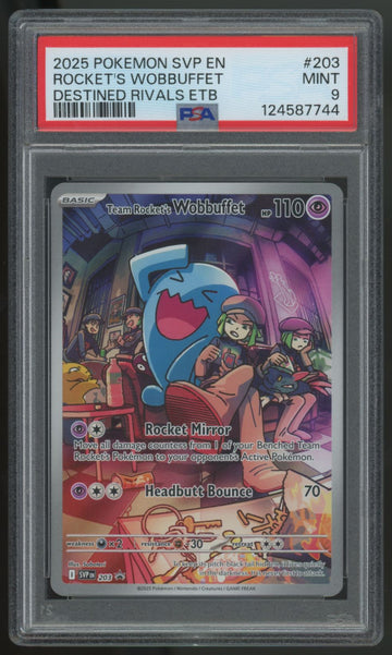 2025 Pokemon Team Rocket's Wobbuffet Destined Rivals Promo Full Art #203 PSA 9