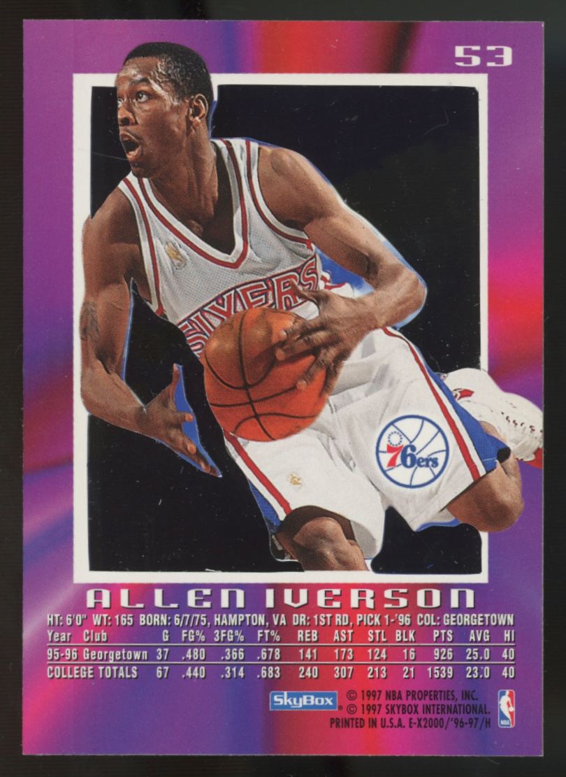 1996-97 Skybox E-X2000 Allen Iverson RC #53 "A"