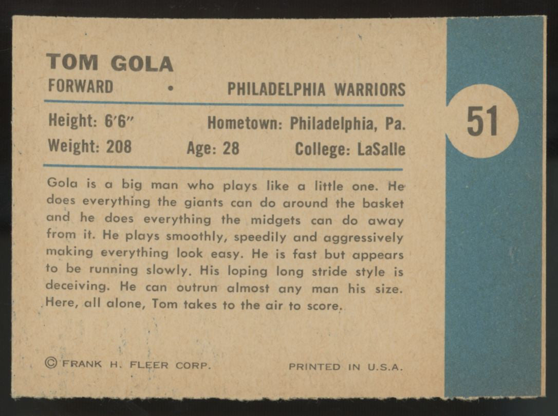 1961-62 Fleer Tom Gola #51 NM