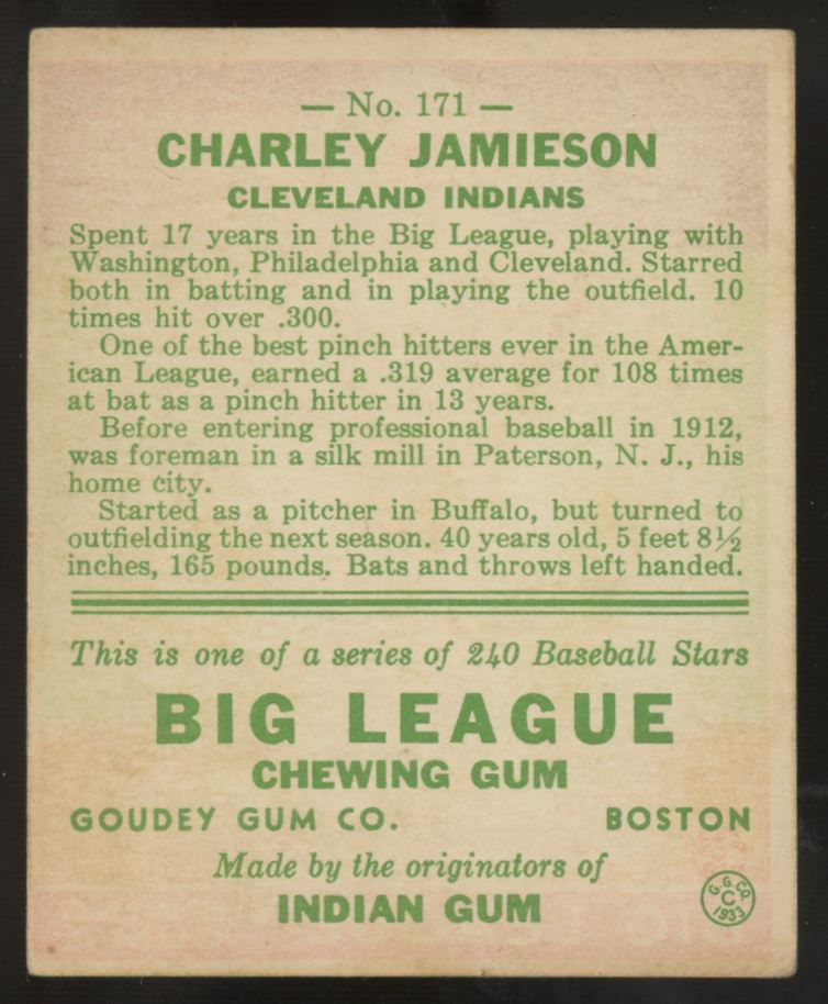 1933 Goudey Charley Jamieson #171 VG