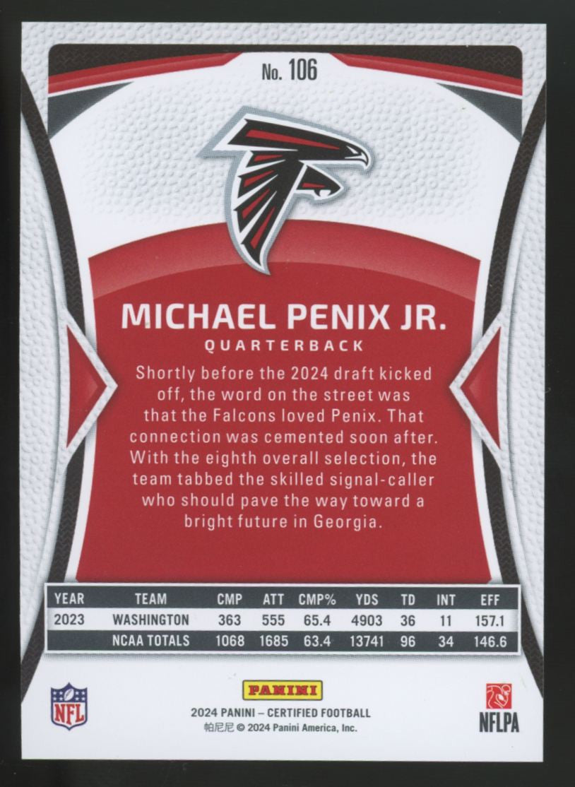 2024 Panini Certified Michael Penix Jr. RC Green Mirror /5 #106