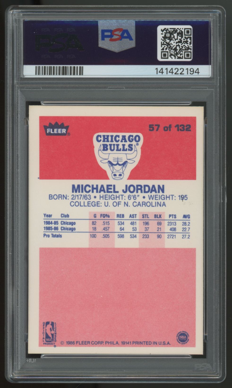 1986/87 Fleer Michael Jordan RC #57 PSA 5 New Grade