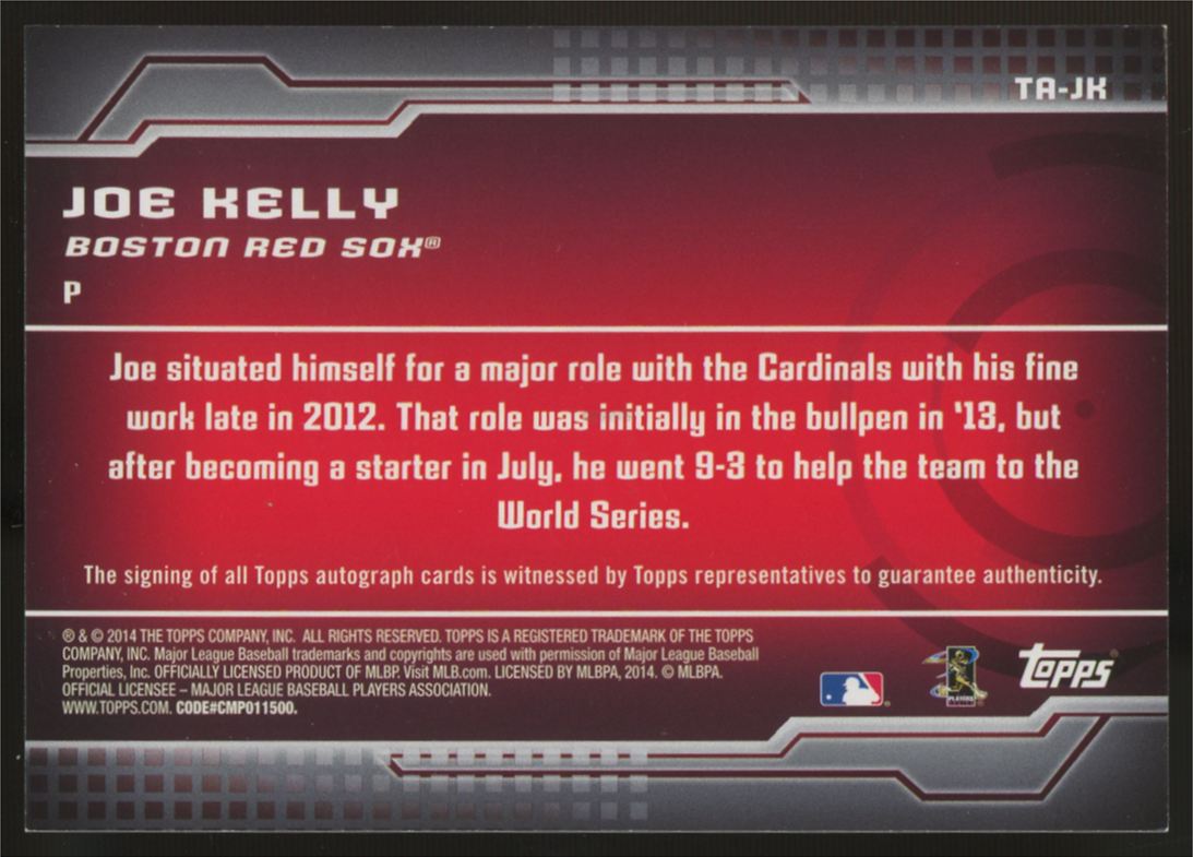 2014 Topps Baseball Joe Kelly Trajectory Auto #TA-JK