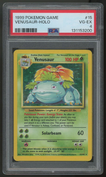 1999 Pokemon Venusaur Base Set Unlimited Holo #15 PSA 4