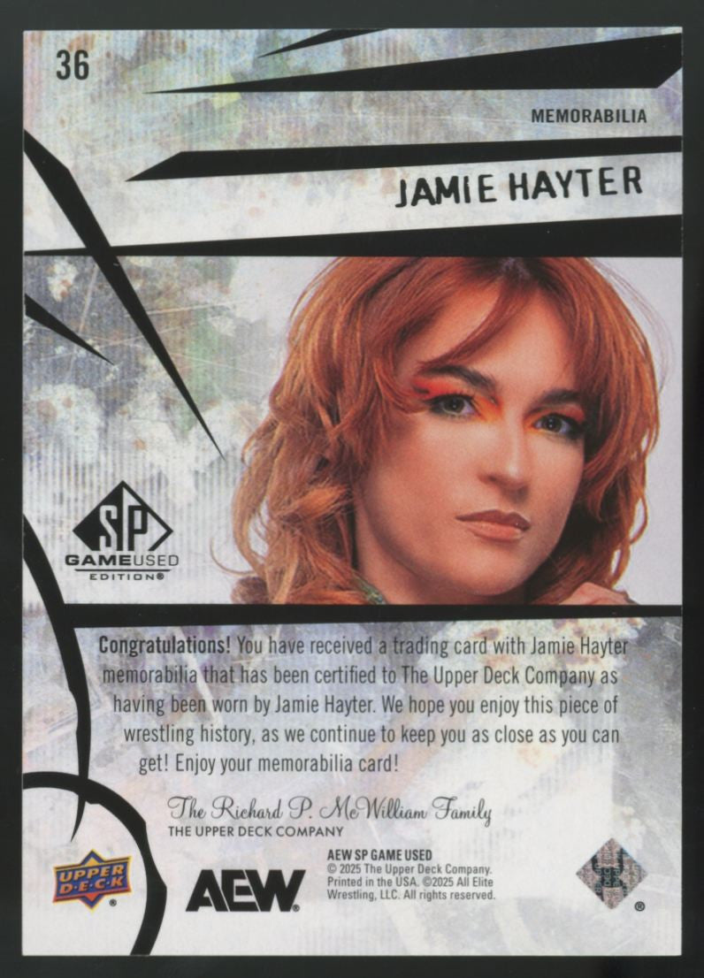2025 Upper Deck AEW SP Game Used Jamie Hayter Green Patch #36