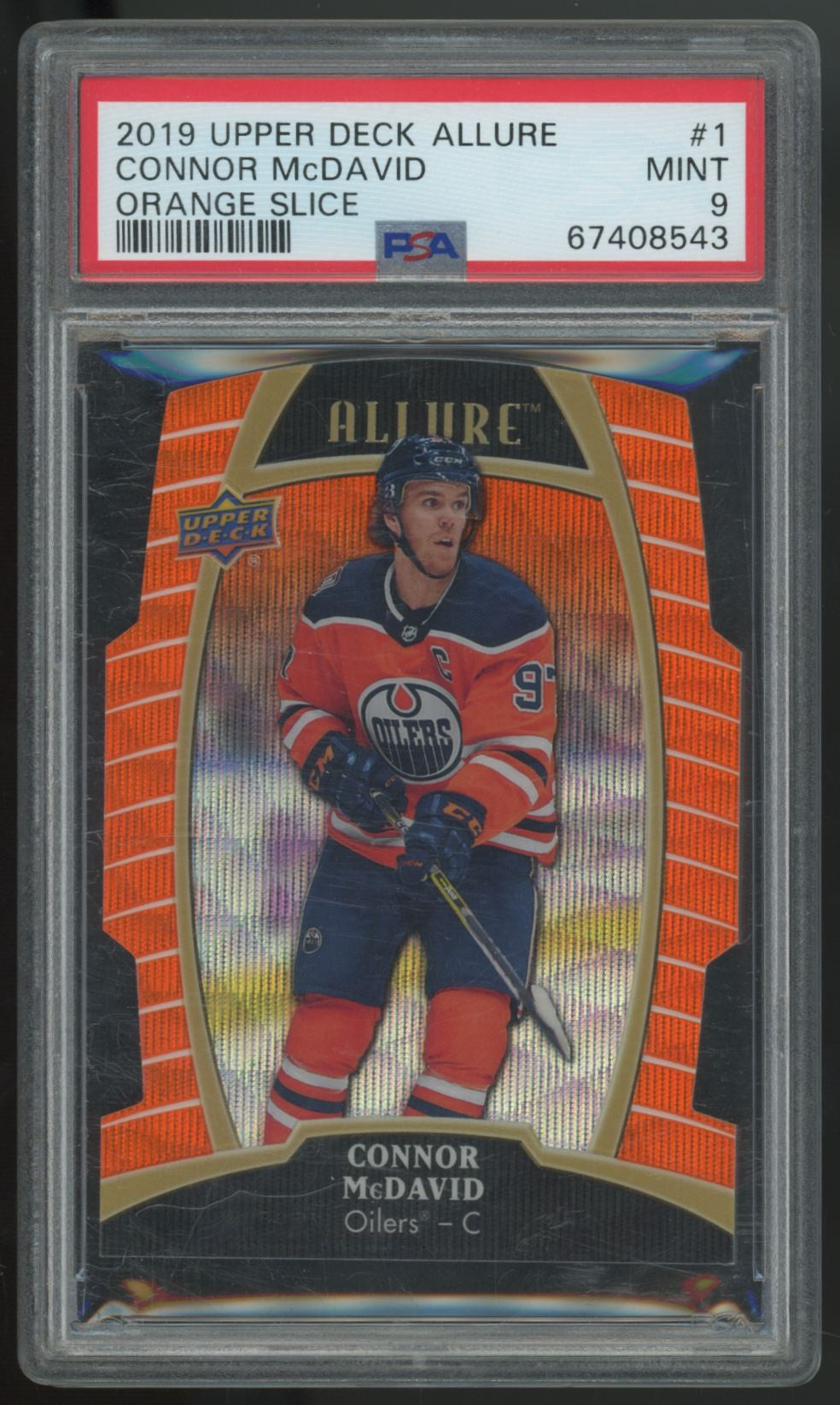 2019-20 Upper Deck Allure Connor McDavid Orange Slice /199 #1 PSA 9