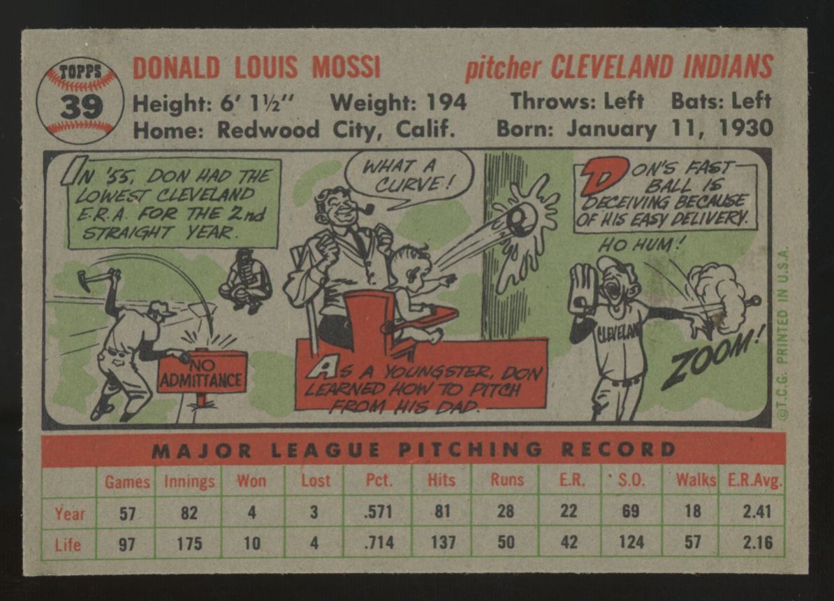 1956 Topps Don Mossi Gray Back #39 NM
