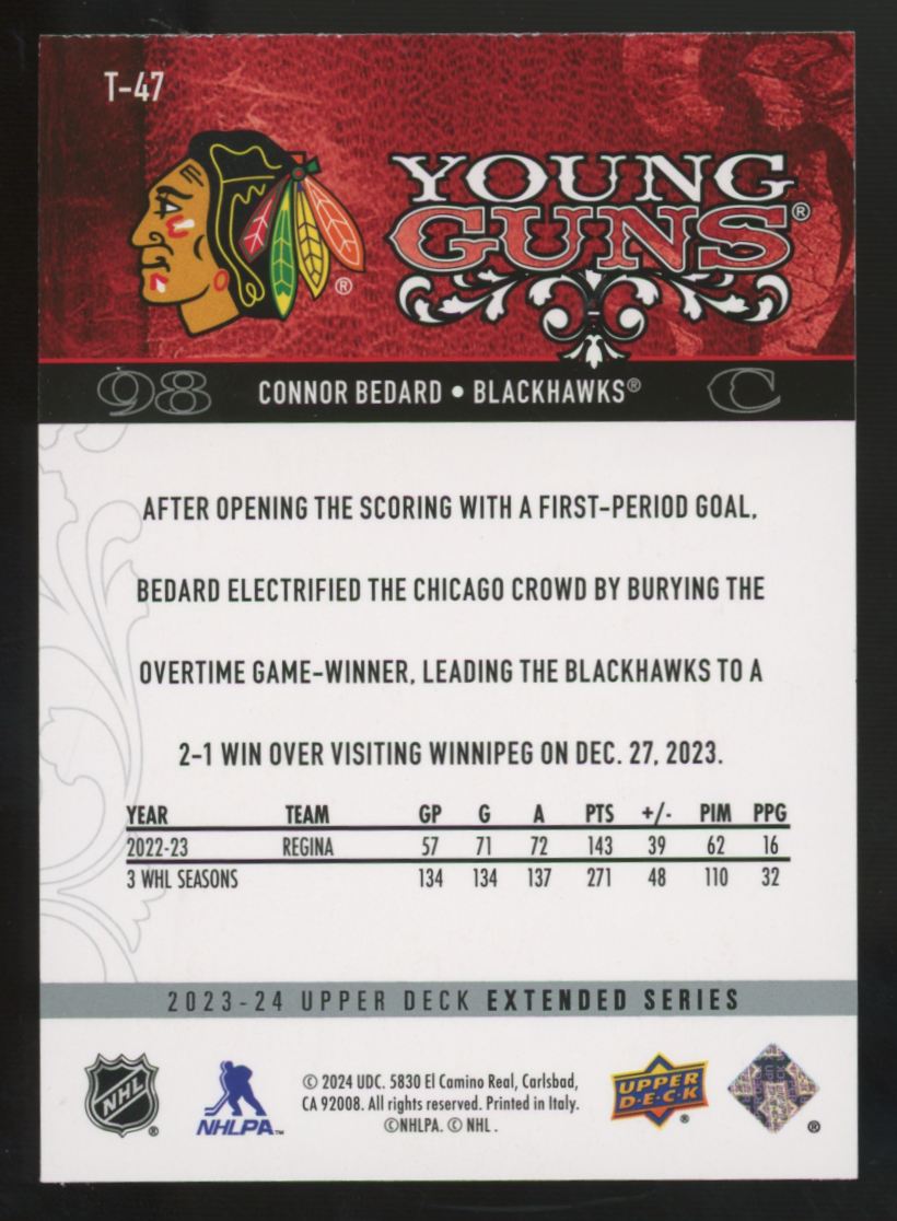 2023-24 Upper Deck Extended Connor Bedard RC '08-'09 Retro Young Guns #T-47