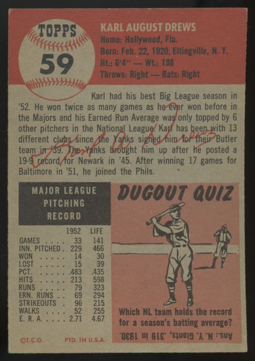 1953 Topps Karl Drews #59 EX+