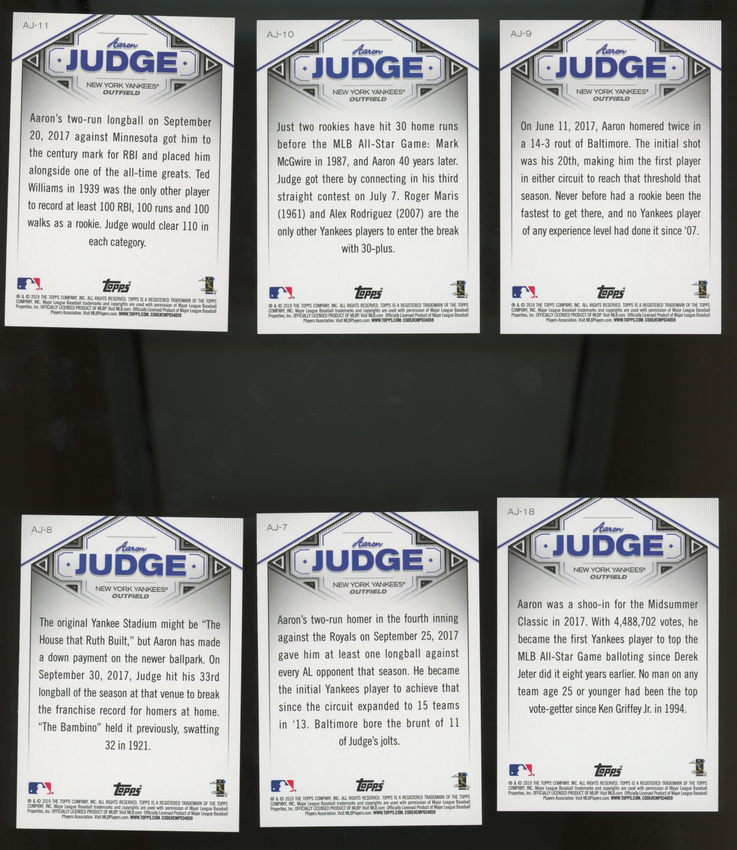 2018 Topps Aaron Judge Highlights Walmart Complete Set (30/30) "B"