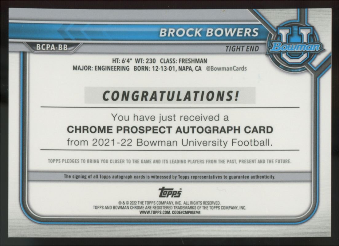 2022 Bowman University Chrome Brock Bowers 1st Auto Red Refractor /5 *READ