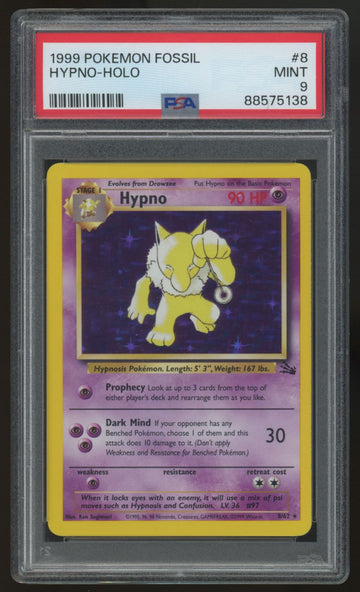 1999 Pokemon Hypno Fossil Unlimited Holo #8 PSA 9