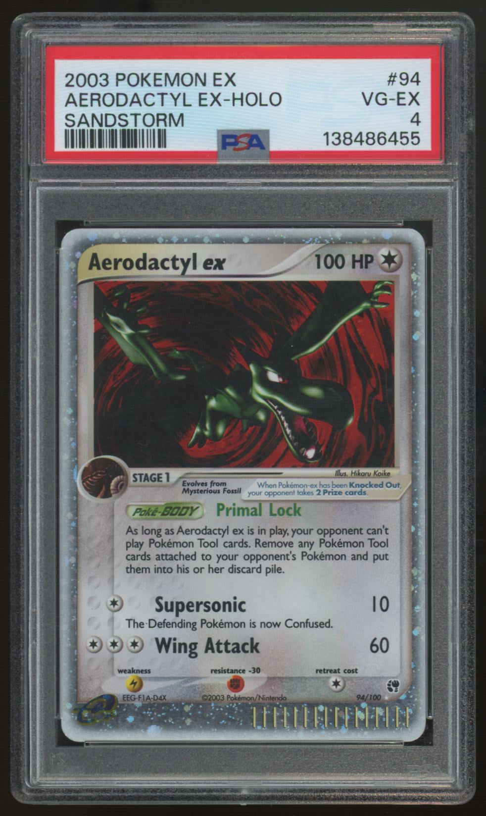 2003 Pokemon Aerodactyl ex Sandstorm Holo #94 PSA 4