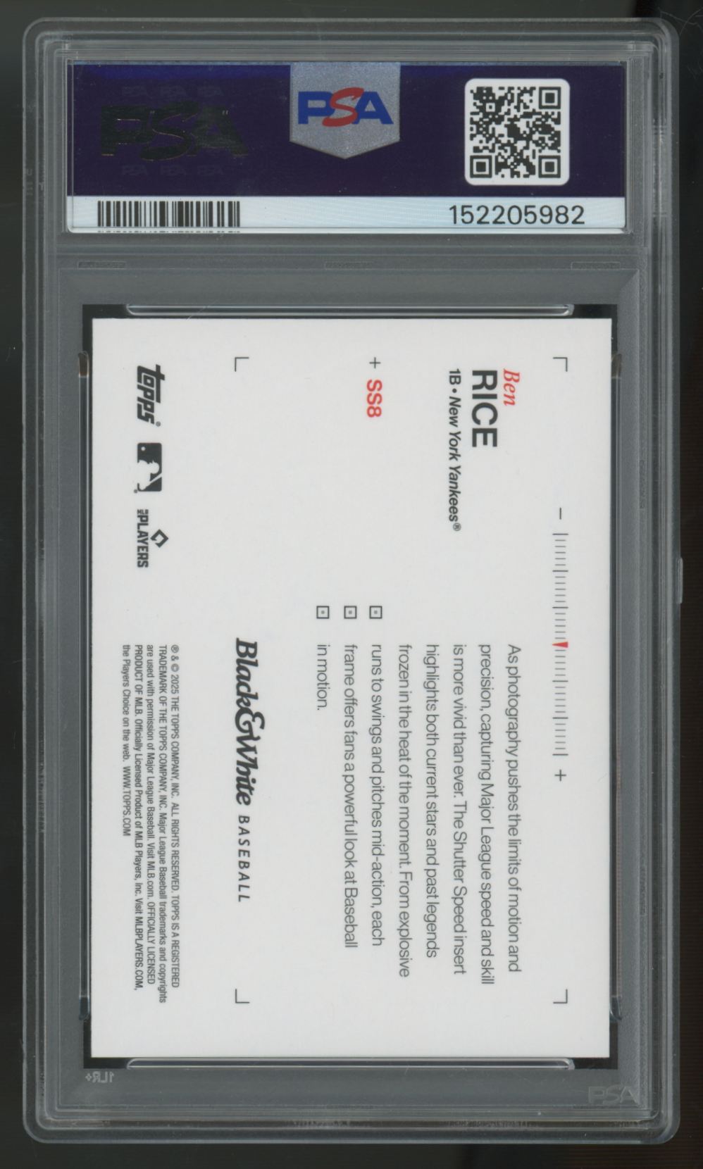 2025 Topps Black & White Ben Rice RC Shutter Speed #SS8 PSA 9