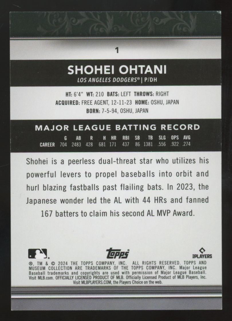 2024 Topps Museum Collection Shohei Ohtani Sapphire /150 #1