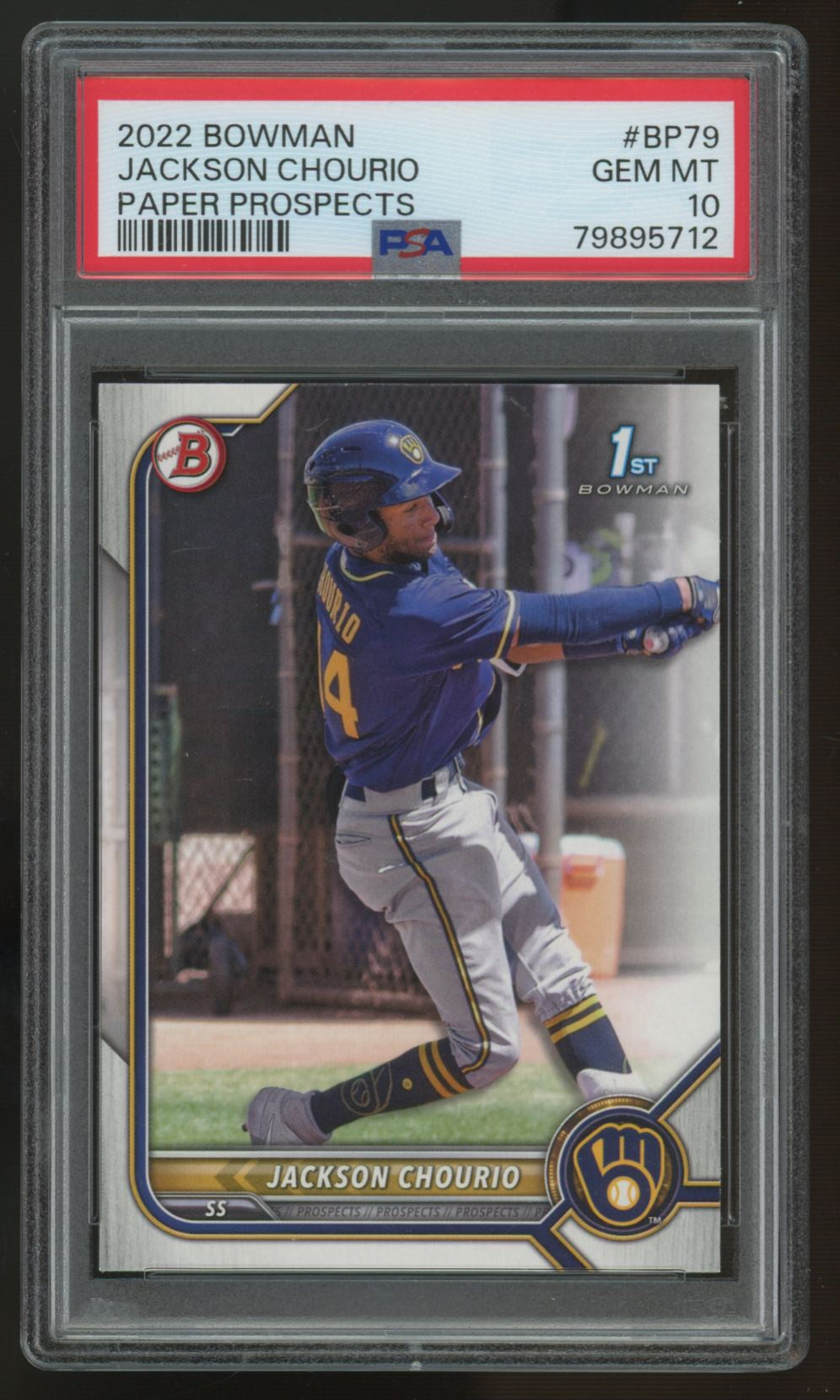 2022 Bowman Jackson Chourio 1st Paper Prospects #BP-79 PSA 10 "A"