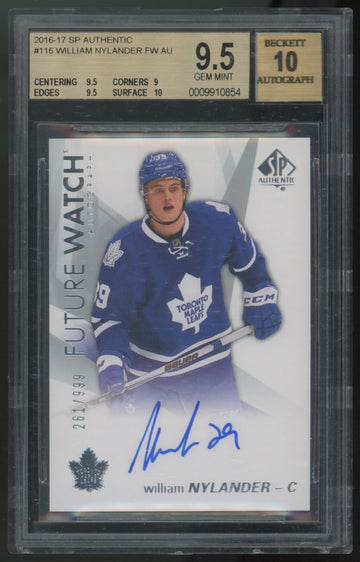 2016-17 UD SP Authentic William Nylander RC Future Watch Auto /999 BGS 9.5 10