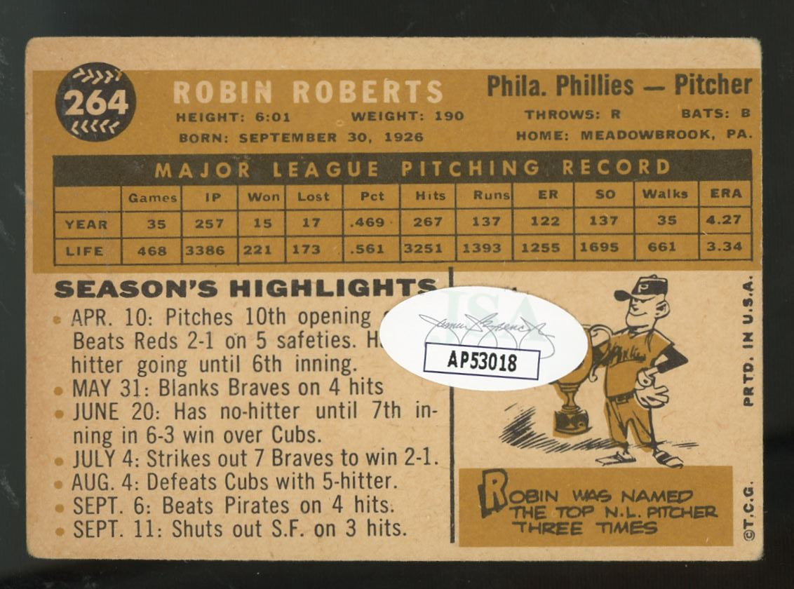1960 Topps Robin Roberts #264 Signed Auto JSA