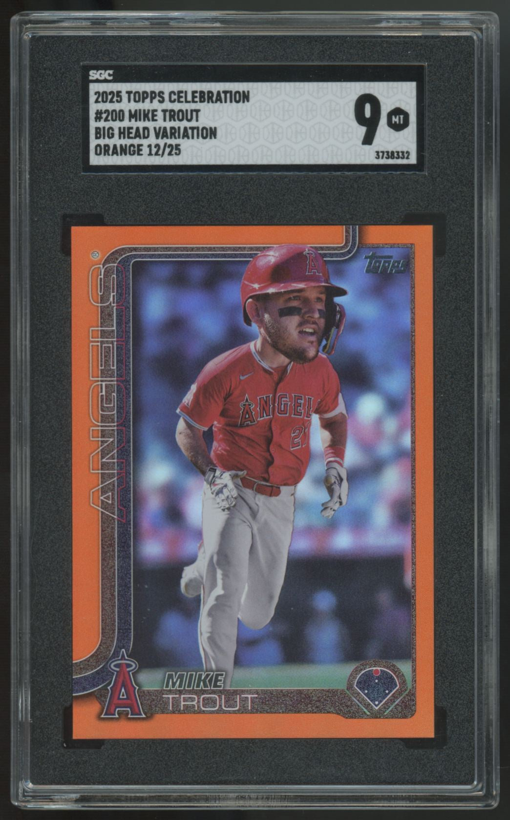 2025 Topps Celebration Mike Trout Big Head Variation Orange /25 #200 SGC 9