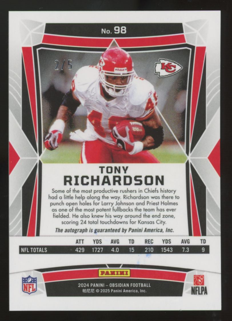 2024 Panini Obsidian Tony Richardson Green Auto /5 #98