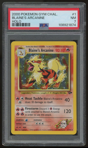 2000 Pokemon Blaine's Arcanine Gym Challenge Holo #1 PSA 7