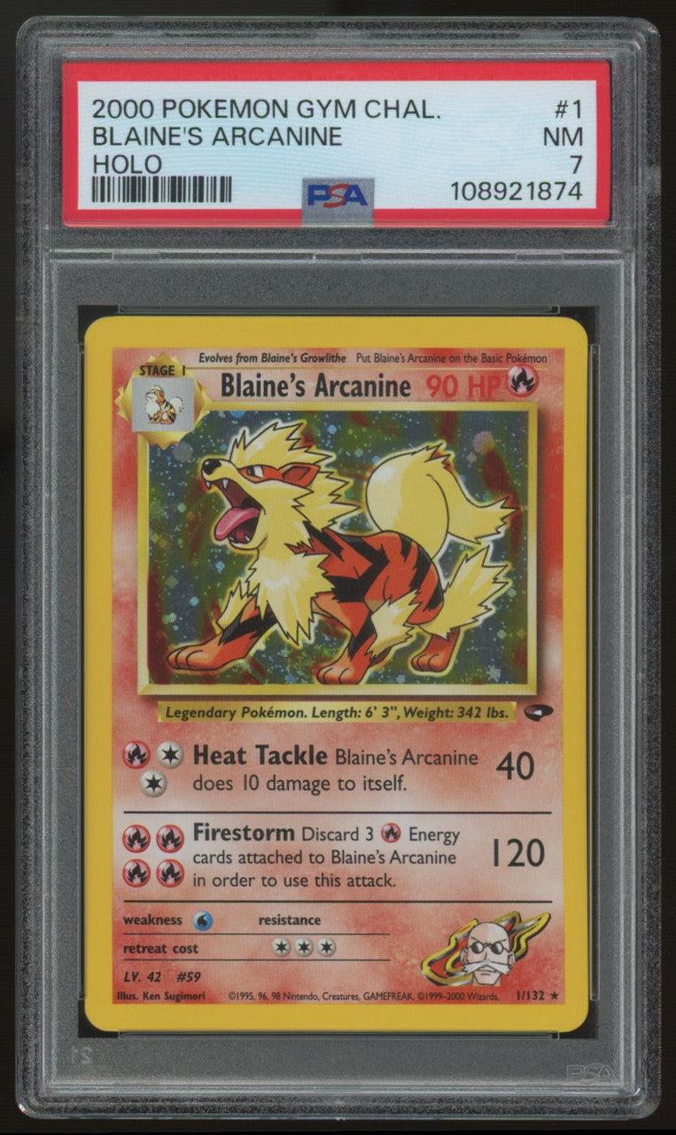 2000 Pokemon Blaine's Arcanine Gym Challenge Holo #1 PSA 7