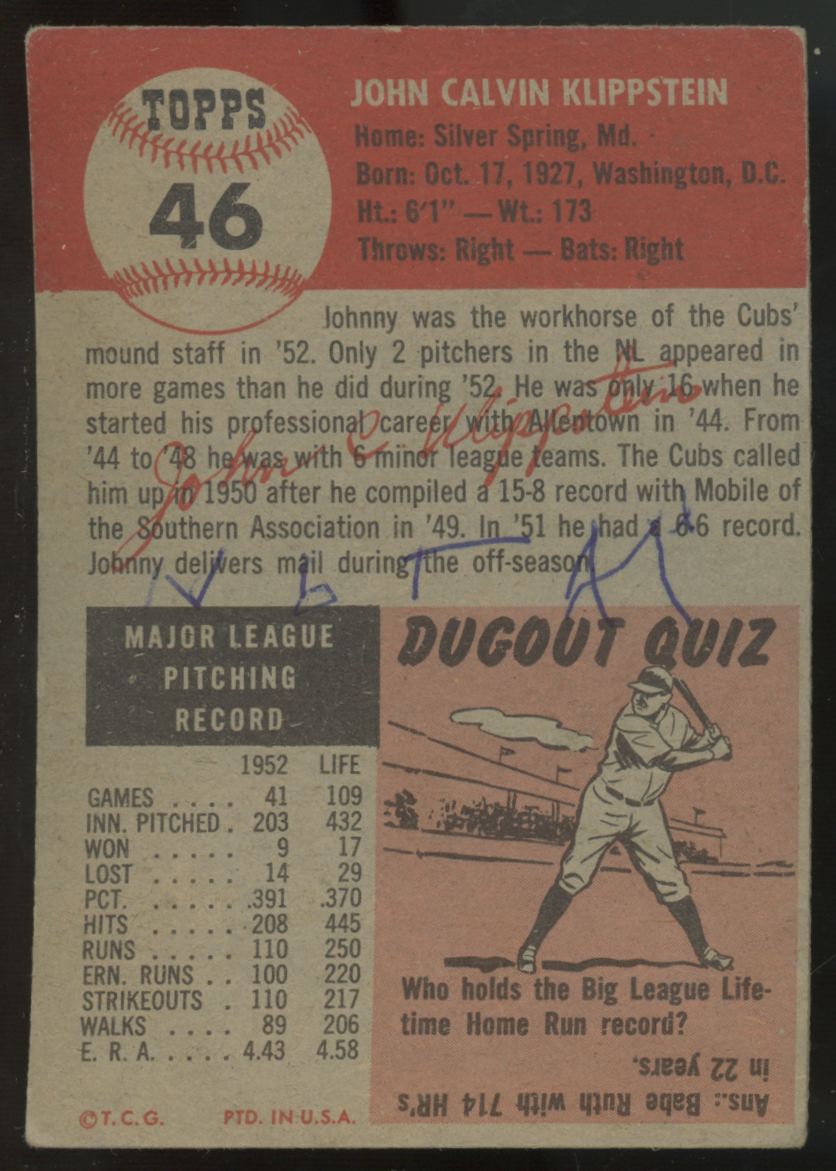 1953 Topps Johnny Klippstein #46 VG