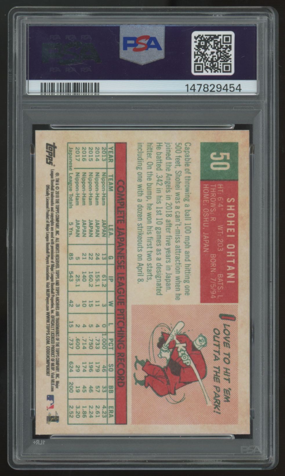 2018 Topps Archives Shohei Ohtani RC Pitching Stance #50 PSA 10 *454