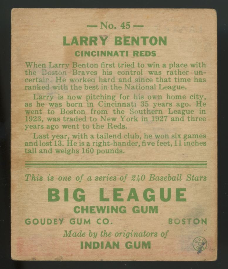 1933 Goudey Larry Benton #45 VG/VG-EX