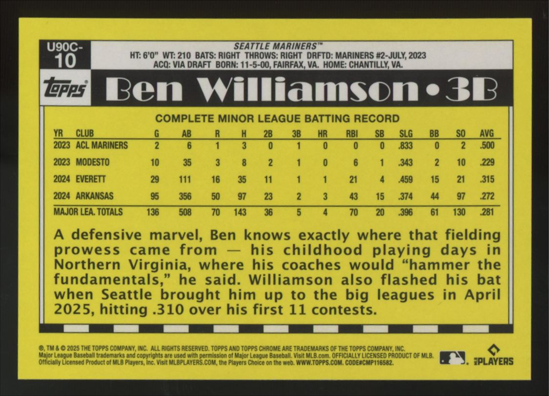 2025 Topps Update Mega Ben Williamson RC Chrome Black /10 #U90C-10