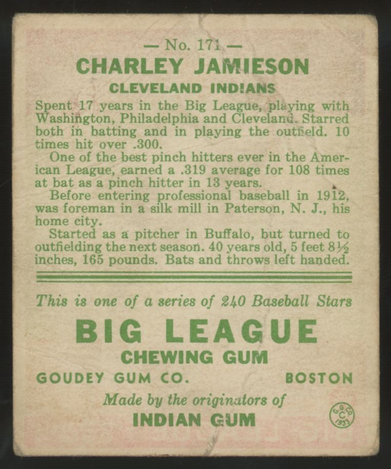 1933 Goudey Charley Jamieson #171 Poor