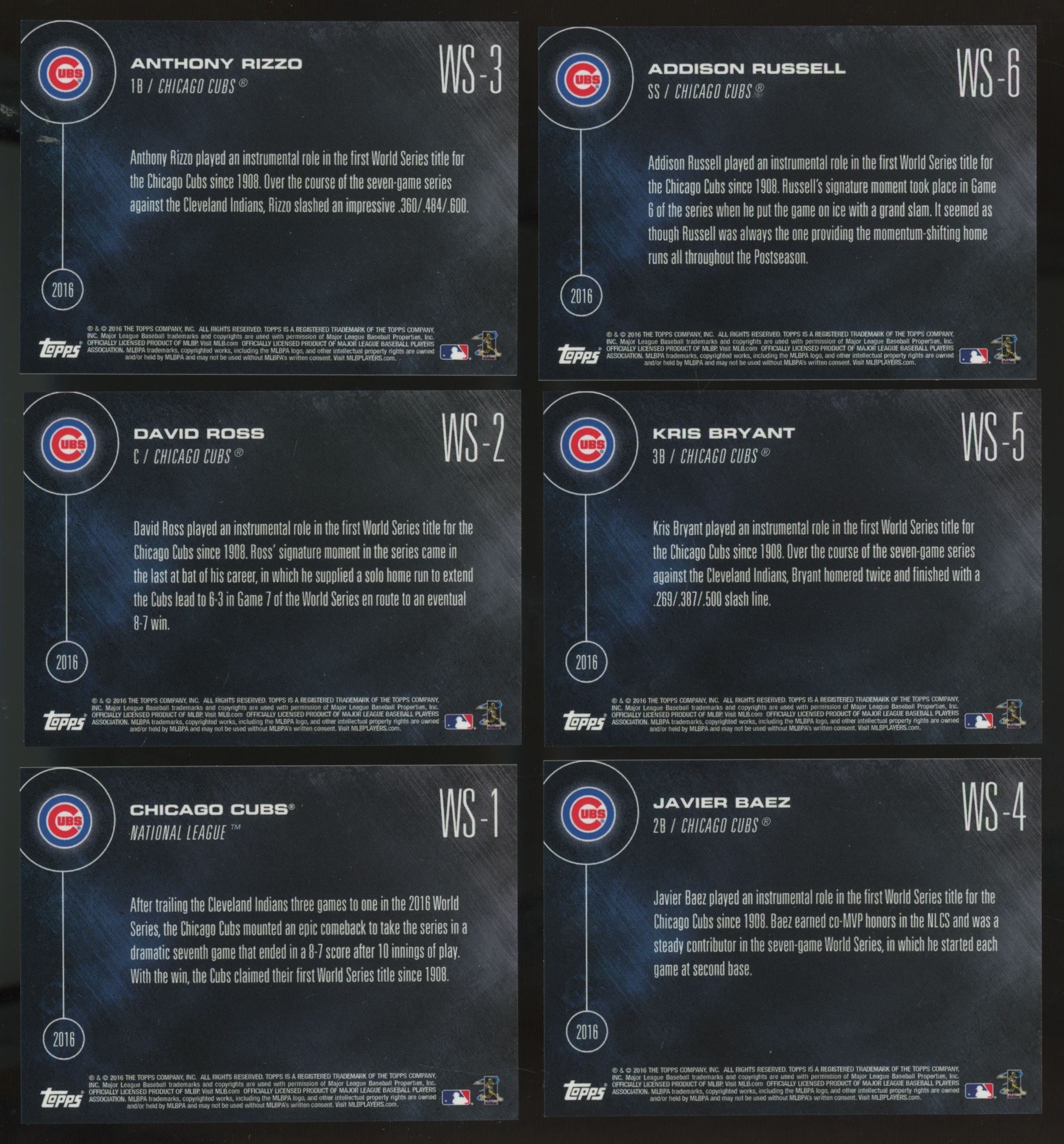 2016 Topps Now Chicago Cubs World Series Champions Complete Set (15/15)
