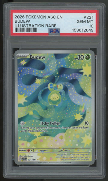 2026 Pokemon Budew Ascended Heroes Illustration Rare #221 PSA 10