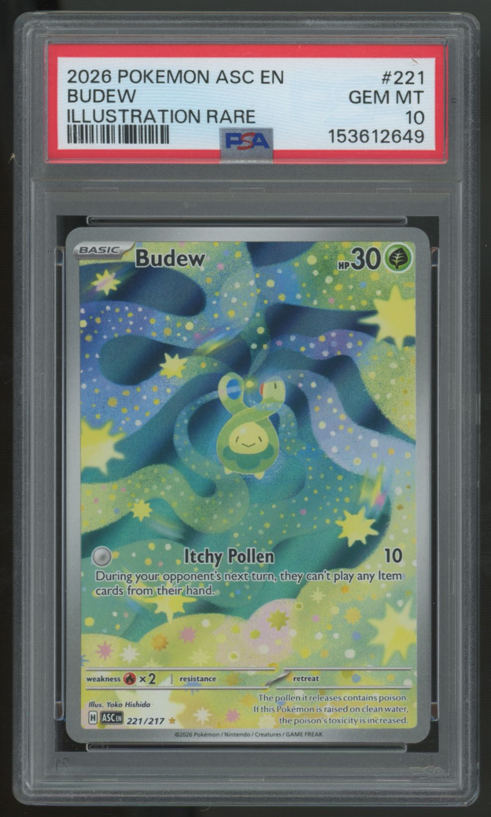 2026 Pokemon Budew Ascended Heroes Illustration Rare #221 PSA 10