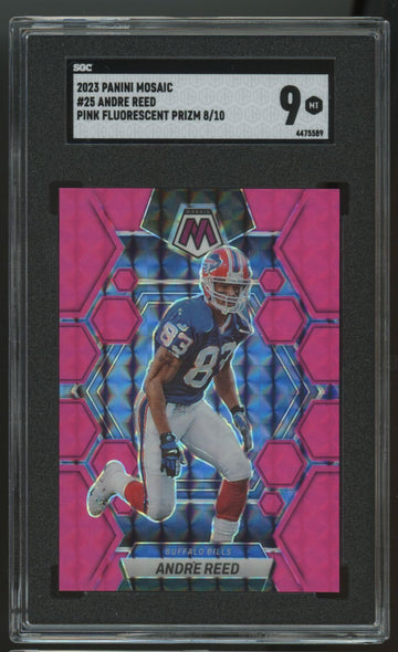 2023 Mosaic Football Andre Reed Pink Fluorescent Prizm /10 #25 SGC 9