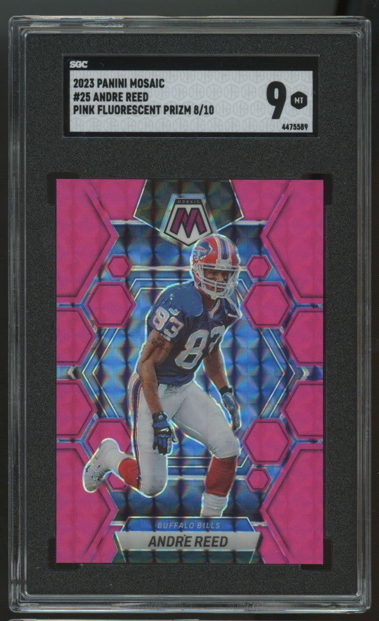 2023 Mosaic Football Andre Reed Pink Fluorescent Prizm /10 #25 SGC 9