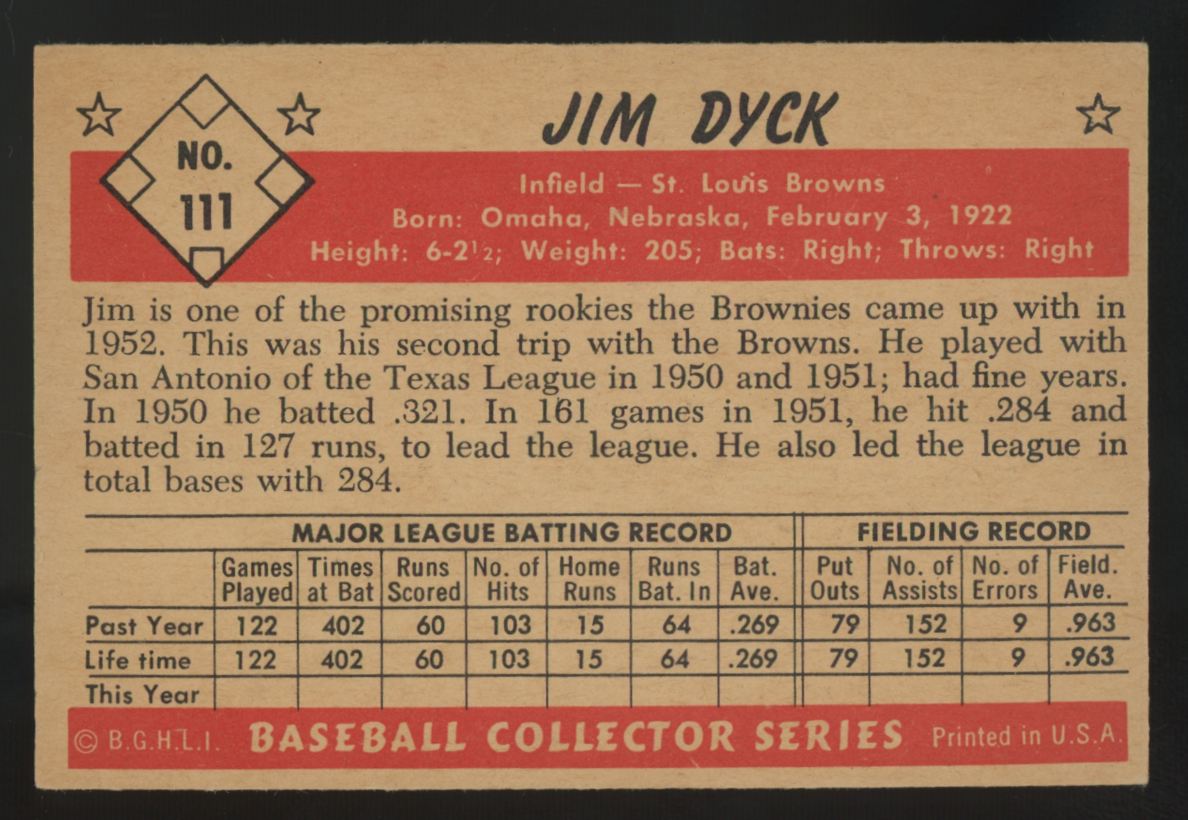 1953 Bowman Color Jim Dyck #111 EX