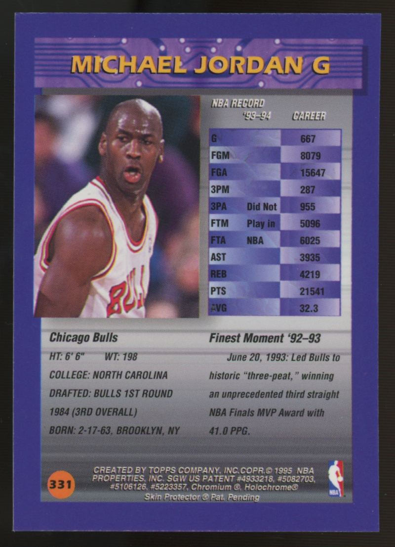 1994-95 Topps Finest Michael Jordan w/Coating #331 "A"