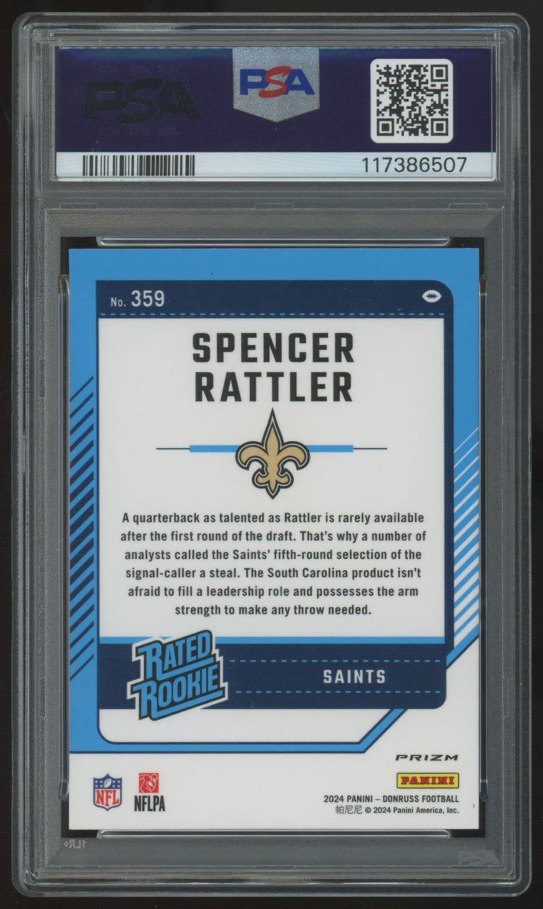 2024 Donruss Spencer Rattler RC Rated Rookie Pink Optic Preview #359 PSA 10