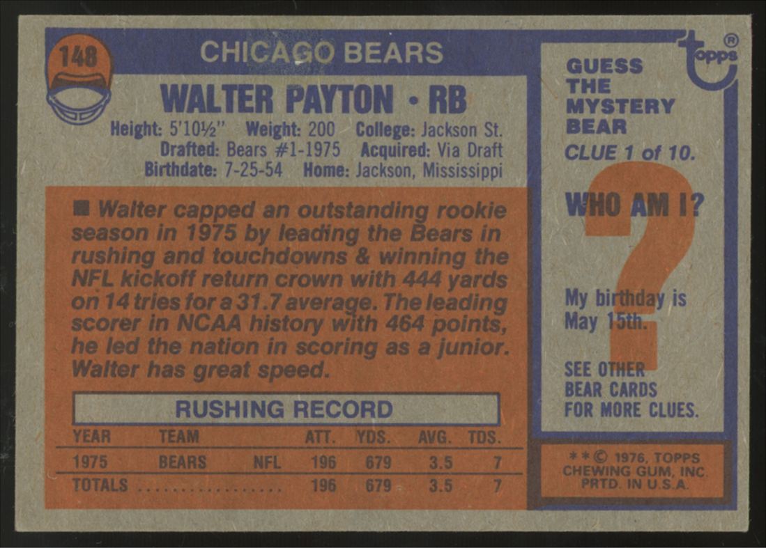 1976 Topps Walter Payton RC #148 VG/EX - EX