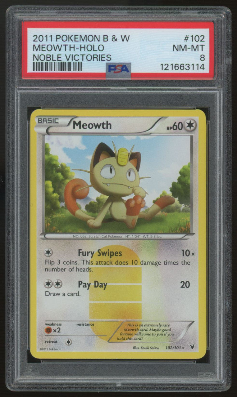 2011 Pokemon Meowth Noble Victories Holo #102 PSA 8