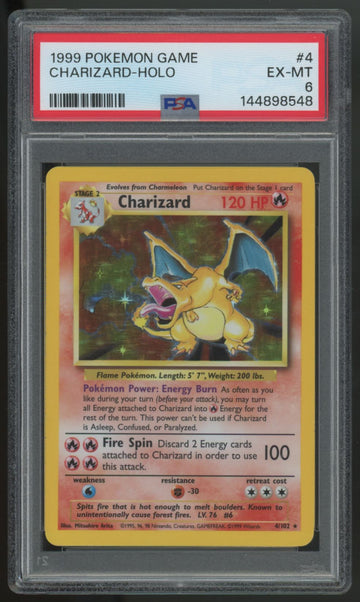 1999 Pokemon Charizard Base Set Unlimited Holo #4 PSA 6 (D)