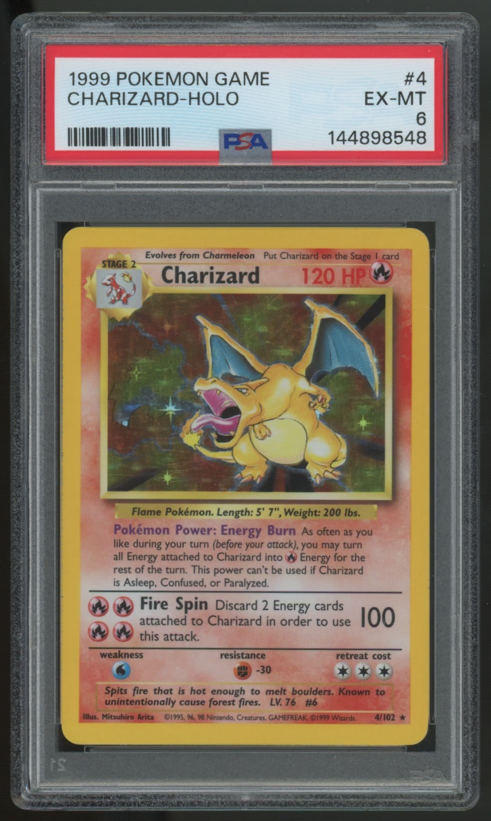 1999 Pokemon Charizard Base Set Unlimited Holo #4 PSA 6 (D)
