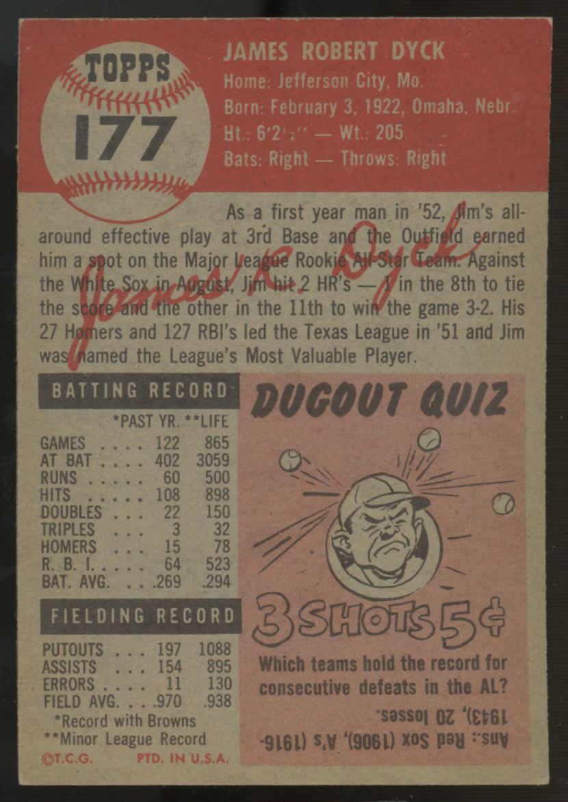 1953 Topps Jim Dyck #177 EX "A"